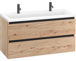 Saqu Gaia badmeubel incl. mat witte wastafel 120x52x64cm naturel eiken – zwarte greeplijst