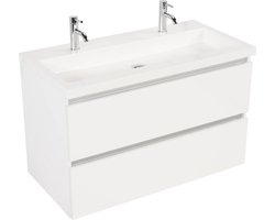 Saqu Gaia badmeubelset 100x52cm Glans Wit greeploos met mineraalmarmeren wastafel