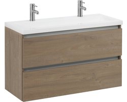 Saqu Gaia Slimline Badkamermeubel Set - 100x40 cm - Voorgemonteerd - met Bruin - Wastafelmeubel - Badmeubel