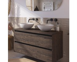 Saqu Gaia voorgemonteerd badmeubel incl. afdekblad met zwarte greeplijst 120cm kasteel bruin