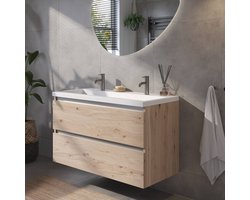 Saqu Gaia voorgemonteerd badmeubel met aluminium greeplijst incl. matte wastafel 100,5x51cm naturel eiken