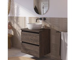 Saqu Gaia voorgemonteerd badmeubel met zwarte greeplijst incl. keramische waskom 60cm kasteel bruin