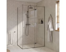 Saqu Grace douchecabine met draaideur rechts incl. antikalk 120x90x210cm geborsteld grijs