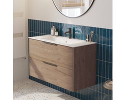 Saqu Lima Badkamermeubel Set - 101x46 cm - Voorgemonteerd - Bruin - Wastafelmeubel - Badmeubel