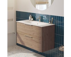 Saqu Lima Badkamermeubel Set - 101x46 cm - Voorgemonteerd - Bruin - Wastafelmeubel - Badmeubel