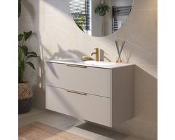 Saqu Lima Badkamermeubel Set - 101x46 cm - Voorgemonteerd - Mat Greige - Wastafelmeubel - Badmeubel