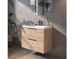 Saqu Lima Badkamermeubel Set - 80x40 cm - Voorgemonteerd - Eiken - Wastafelmeubel - Badmeubel
