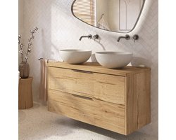 Saqu Lima badmeubel incl. dubbele mat grijze keramische waskommen 120x51x79cm eiken marcato – gunmetal greep