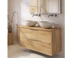 Saqu Lima badmeubel incl. dubbele mat grijze keramische waskommen 120x51x79cm eiken marcato – rvs greep