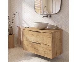 Saqu Lima badmeubel incl. mat grijze keramische waskom 100x51x79cm eiken marcato – gunmetal greep