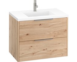 Saqu Lima badmeubel incl. mat witte wastafel 80x52x64cm naturel eiken – rvs greep