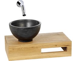 Saqu Nature Collection Fonteinset - Planchet met Waskom Eiken/natuursteen - Fonteinmeubel - WC Kastje - WC Meubel