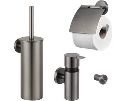 Saqu Nemo 4-delige Badkamer Accessoires - Grijs - WC Borstel, Toiletrolhouder, Zeepdispenser en Handdoekhaak