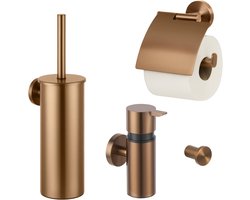 Saqu Nemo 4-delige Badkamer Accessoires - Koper - WC Borstel, Toiletrolhouder, Zeepdispenser en Handdoekhaak
