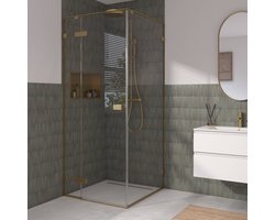 Saqu Parro douchecabine met draaideur incl. antikalk 90x90x210cm geborsteld messing