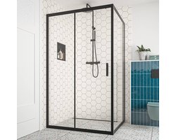 Saqu Sturdy Douchecabine - met Schuifdeur - 100x90x200 cm - Veiligheidsglas - Antikalk - Mat Zwart - Douchewand