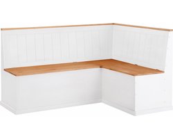 Sara-Hoekbank S-vorm – Grenenhout met Opbergruimte, Wit & Honing