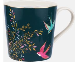 Sara Miller London - Chelsea Mug Dark Green - Mok - Donker groen - Vogels - Ø 9,8 cm, H 10,6 cm, 0,34 l