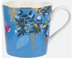 Sara Miller London - Chelsea Mug Light Blue - Mok - Navy blauw - Vogels - Ø 9,8 cm, H 10,6 cm, 0,34 l