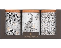 Sara Miller London - Set van 3 Bewaarbussen Artisanne Noir - Bewaarblik - Zwart/Wit/Goud - Rond - Blik - Ø 10,5 cm - Hoogte: 15 cm