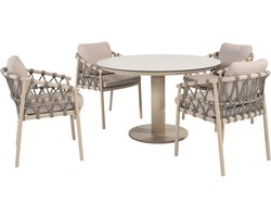 Sarah Ø120 cm met 4x Piacenza dining stoel latte 4 Seasons Outdoor