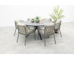 Sara/Marena ronde tuinset Ø158 cm. (7-delig) - Antraciet/Licht grijs