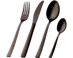 Sareva Bestekset Zwart 4-delig - Bestek voor 1 persoon - Chique bestekset voor diner - PVD-coating ter bescherming - 18/0 staal - Tafelmes 226 x 20 x 6 mm - Tafelvork 204 x 26 x 2,5 mm - Tafellepel 203 x 43 x 2,5 mm - Koffielepel 134 x 30 x 2 mm - Ke