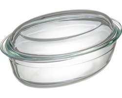 Sareva Ovenschaal Ovaal - Borosilicaatglas Met Deksel - Baking Dish - Ovenschotel - Braadslede - Braadpan- Transparant Vaatwasserbestendig - 4 L 28 x 19 x 9,5 cm