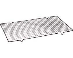 Sareva Taartrooster - Afkoelrooster voor Gebak - 41 x 26 cm - Zwart - Rechthoekig - Voor afkoelen en decoreren - Inclusief pootjes voor optimale luchtcirculatie - Vaatwasserbestendig - Staal - 410 x 260 x 15 mm - Bakgerei - Keuken accessoires