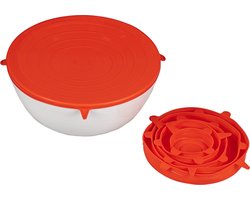 Sareva Vershouddeksels - Siliconen 6-delig - Universele deksels voor kommen en schalen - Luchtdicht en lekproof - BPA-vrij - Rood - Ø 6/9/12/15/18 cm - Keukengerei - Overige Keukenhulpjes