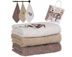SARINA Keukendoeken Set van 3 - 30x50cm - Katoen/Polyester - Beige, Bruin, Crème