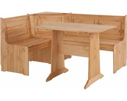Sascha Eethoek met Hoekbank, Opbergruimte en Tafel - Massief Grenenhout - Naturel