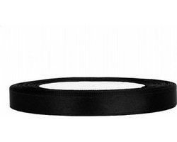 Satijn Lint - Zwart - 6 mm Breed - 25 meter