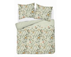 Satijnen beddengoed 160x200 mintgroen met kleine bloemen