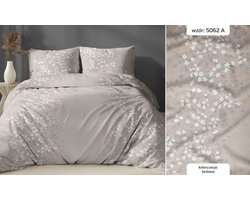 Satijnen dekbedovertrek 140x200 cm met bloemenprint, beige, ritssluiting