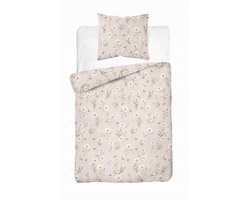 Satijnen dekbedovertrek 140x200 cm - Warm beige met veldbloemen