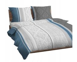 Satijnen dekbedovertrek 160x200 cm blauwgrijs met ornamenten in rits