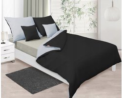 Satijnen Dekbedovertrek 160x200 Dubbelzijdig Zilver/Zwart
