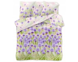 Satijnen Dekbedovertrek 200x220 - Paarse Bloemen - 3 Delig