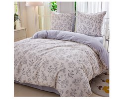 Satijnen Dekbedovertrek Set 160x200cm Bloem Grijs Beige Crème