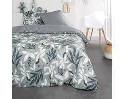 Satijnen Dekbedovertrek Set 220x240 cm Katoen met Zonnige Print voor Tweepersoons Bed