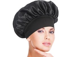 Satijnen haarhanddoek - Haardroogdoek tulband - Beschermend slapen - Vermindert wrijving - 25 x 25 cm - Zwart