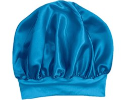 Satijnen haarhanddoek - Haarknijp tulband - Haar beschermen - Maximaliseert vochtretentie - 195 x 128 cm - Donkerblauw