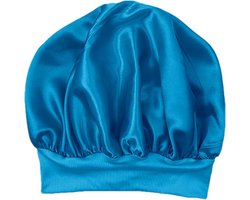 Satijnen haarhanddoek - Haarknijp tulband - Haarverzorging - Vermindert wrijving - 28 x 25 cm - Donkerblauw