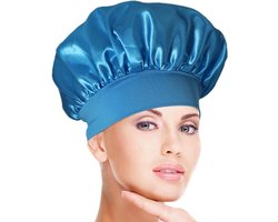 Satijnen haarhanddoek - Haartulband wrap - Haar drogen - Behoudt natuurlijk vocht - 28 x 25 cm - Donkerblauw