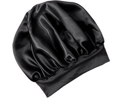 Satijnen haarhanddoek - Haarwikkel Slaap - Haar Beschermen - Voorkomt Kroes - 28 x 25 cm - Zwart