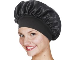 Satijnen Haarhanddoek - Luxe Haarwrap - Beschermend Slapen - Anti-kroes Effect - 28 x 25 cm - Zwart