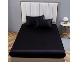 Satijnen hoeslaken 140x200cm zwart effen zijde hoeslaken microvezel lakens voor tot 30cm matras