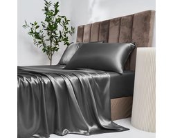 Satijnen Hoeslaken Donkergrijs 140x200 cm met Zijdeglans - Geschikt voor Dikke Matrassen tot 30 cm