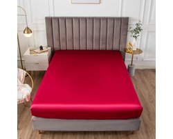 Satijnen hoeslaken - Zijde laken - Slaapkamer verfraaien - Diepe matras zak - 160x200 cm - Wijnrood